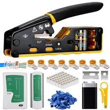 Pass Through RJ45 Crimp Tool Kit All-in-One Ethernet Crimper Network tool kit...
