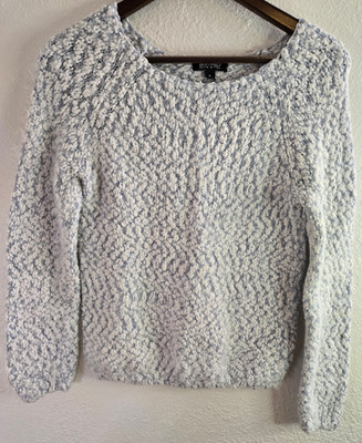 Buffalo David Bitton Womens M Blue White Eyelash Knit Fuzzy Boho Sweater