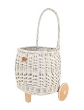 Koszyk na zabawki na kółkach Pully biały, kosz na zakupy zakupowy dla dziecka