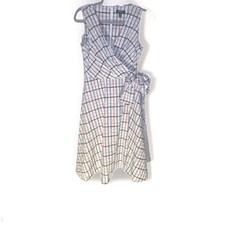 Chaps Sleeveless Plaid Midi Wrap Dress Size 6 Preppy Career