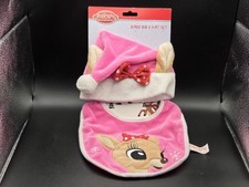 New Clarice Baby Bib Hat Rudolph The Red Nosed Reindeer Girls Christmas Set Pink