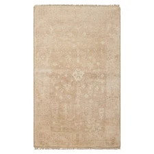 LoomBloom 3'1''x4'11" Tan Hand Knotted Afghan Oushak Transitional Wool Rug