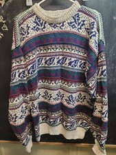 Vintage Bass Fair Isle Knit Sweater Mens Size Large Made In USA HEAVY!