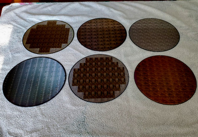 6 PC Lot Semiconductor Silicon 200mm 8'' Wafers With IC Chip Die Designs #PUX