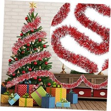 50 Feet Christmas Tinsel Garland Metallic Twist Garland Frost Tip Red, White