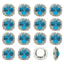 PATIKIL 16Pcs Rhinestone Buttons, Flatback Sew on Rhinestones with Lake Blue