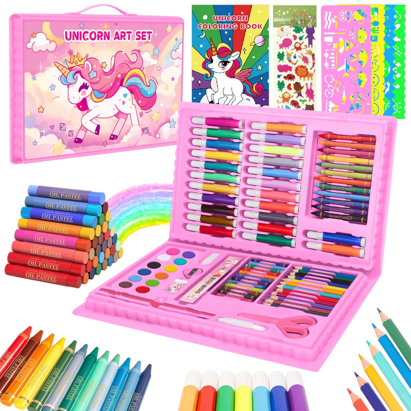 Art Supplies, Unicorn Drawing & Coloring Set with Crayons, C