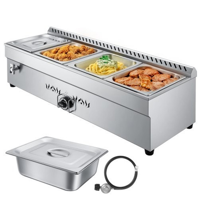 #ad 4 Pan Commercial Propane Steam Table LP Gas Outdoor Soup Warmer with Drain Valv $380.45