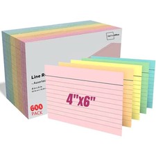 600 Pack Pastel Colored Index Cards, 4x6, Ruled, Blank, Note, Study, Office