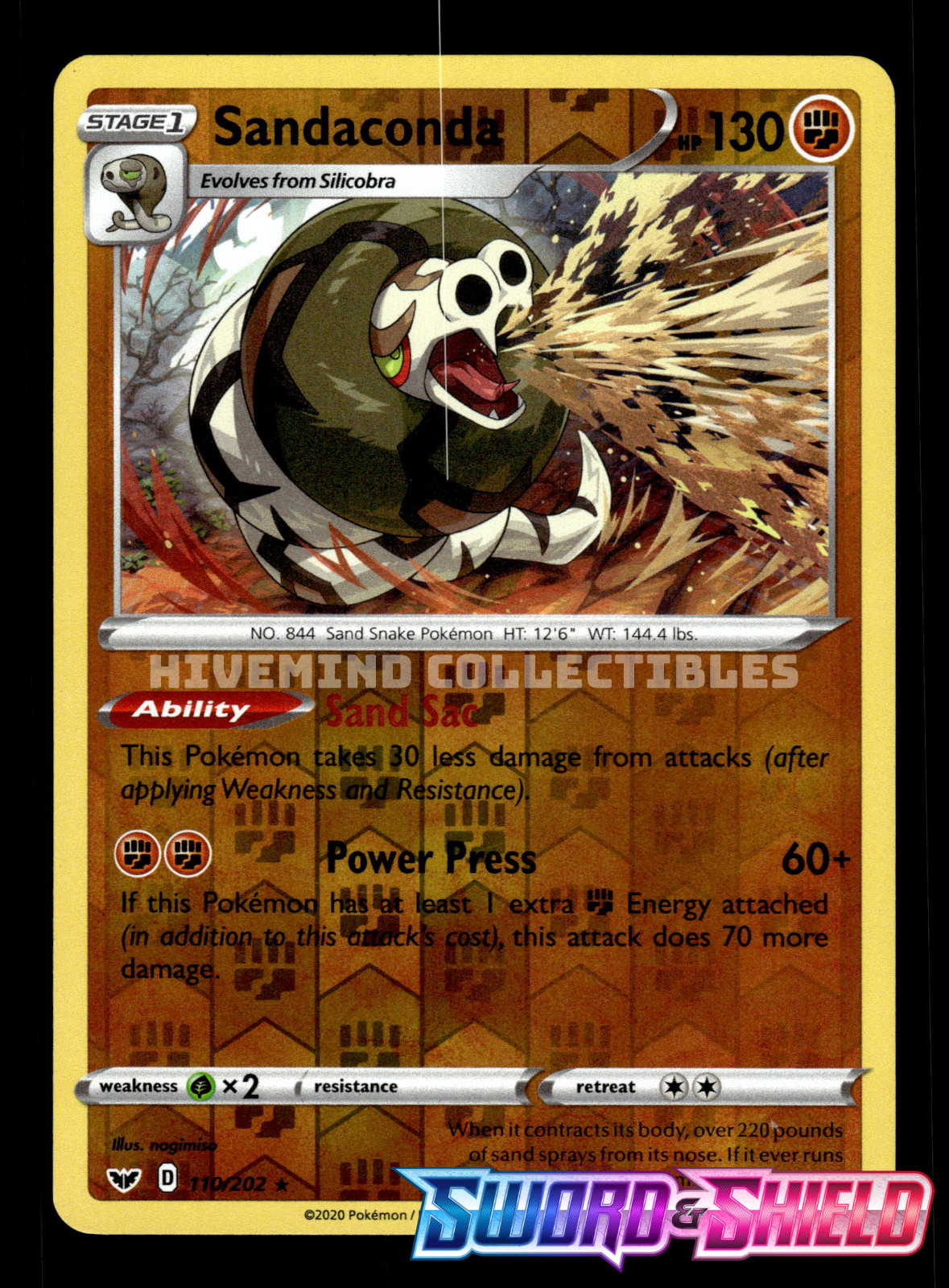Sandaconda 110/202 SWSH Base Set Reverse Holo Pokemon Card