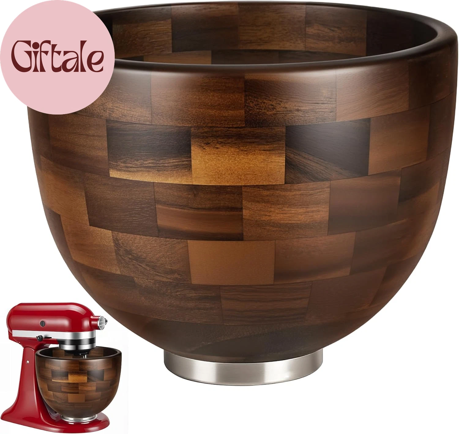 Premium Walnut Wood Mixing Bowl, Compatible with Kitchenaid 4.5 & 5 QT Tilt-Head