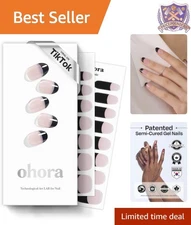 Gel Nail Strips French Black Semi Cured Easy Remove Long Lasting