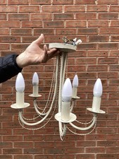 1x Vintage/chabby Cream Style 5 Arm Metal Chandelier Ceiling Light