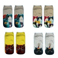 Stylish  Comfortable: New 4-Pair Girls' Ankle Socks with Cute Kitty Patterns