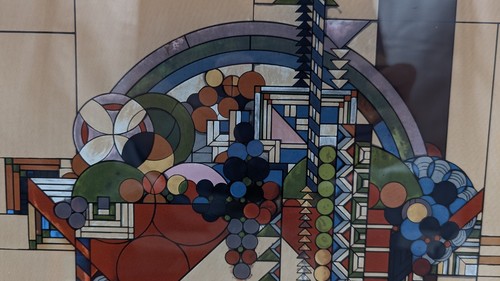 Frank Lloyd Wright's Sun Catcher Stained Glass Abstract Basket Fruit Bowl 11.5 - Picture 9 of 12