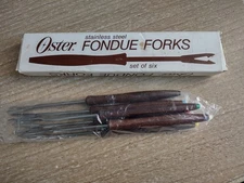 Vintage MCM Fondue Forks Oster Stainless Steel 7" with Wood Handles  Set Of 6 