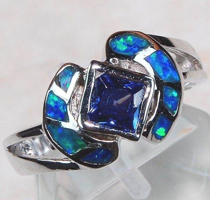 Australian Opal Inlay 925 Solid Sterling Silver Ring Sz 8 AB4