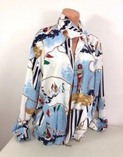 Nautical Satin Bomber Jacket Sailboat Print Womens 16