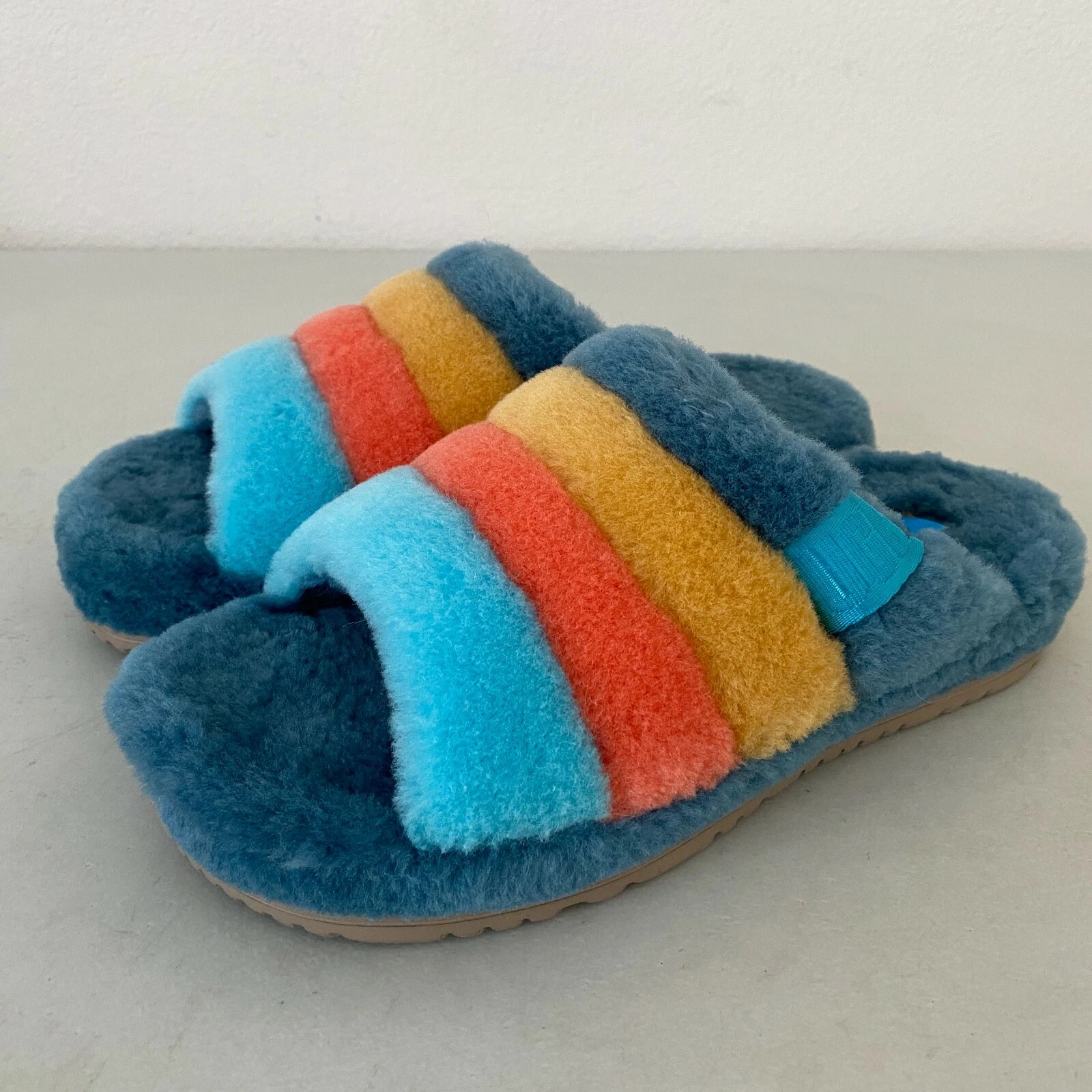 UGG Fluff You Stripes Ciabatta Slides Blu Marina Uomo Taglia 10 1123772