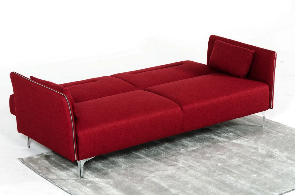 Sofá cama individual Davenport Mid-Century de tela roja Foto 3 de 4