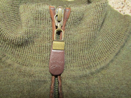 XL ORVIS MEN'S SWEATER 100% WOOL 1/4 ZIPPER PULL LEATHER LOGO ARMY GREEN COLOR - Picture 3 of 9
