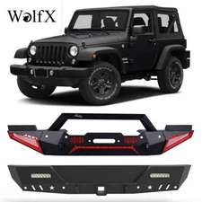 Front Bumper+Rear Bumper For 2007-2018 Jeep Wrangler JK JKU w/LED Lights+D-Rings