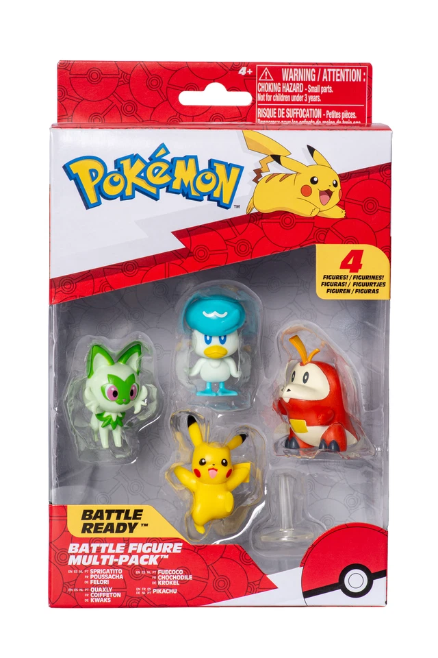JAZWARES, LLC. Pokémon - Battle Figur 4er Pack - Krokel, Felor, Kwaks & Pikachu (NEU & OVP!)