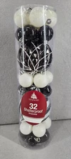 Enchanted Forest Shatterproof ornaments, Set 32, Black & White w/glitter