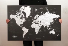 Customized World Pin Map, Mounted on Foam board, , Traveler Gift, 24x16 to 40x30