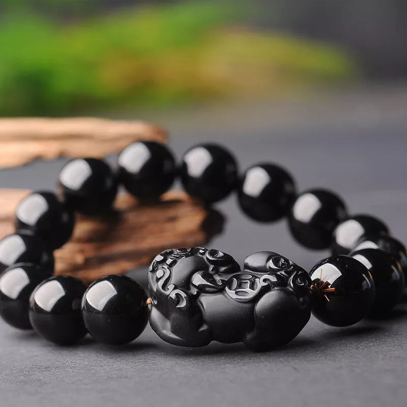 HIYONG Black Obsidian Stone Beads Feng Shui Bracelet Gold Color Wealth Pixiu  Bracelets Good Luck Buddha Bracelet for Men Jewelry - AliExpress