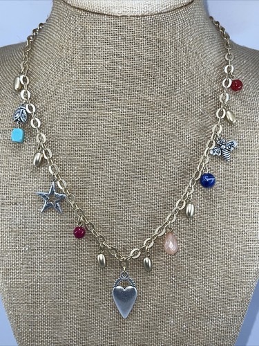 Chico's Matte Finished 40” Gold Tone Mixed Charms Necklace - Picture 7 of 11