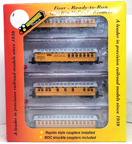 N Roundhouse 89414 50' Overland D&RGW pase para 4 autos (rápido + knuc cplrs + mtlwhls) nuevo en caja #3 | Zustand: New