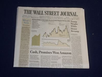 2018 NOVEMBER 14 WALL STREET JOURNAL NEWSPAPER - AMAZON PICKS QUEENS, NY FOR HQ2