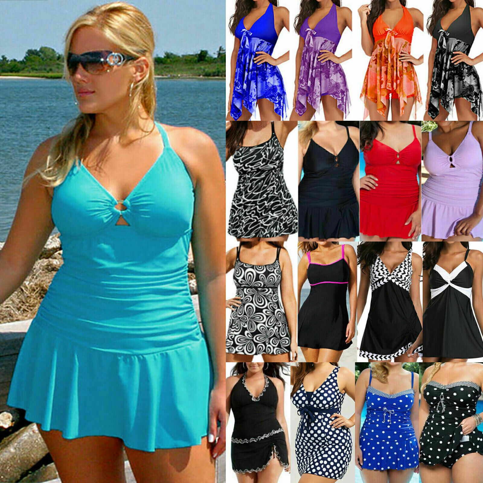 Frau, Tankini Set Gepolstert Bauchweg Sommerrock Sportlich Badeanzug