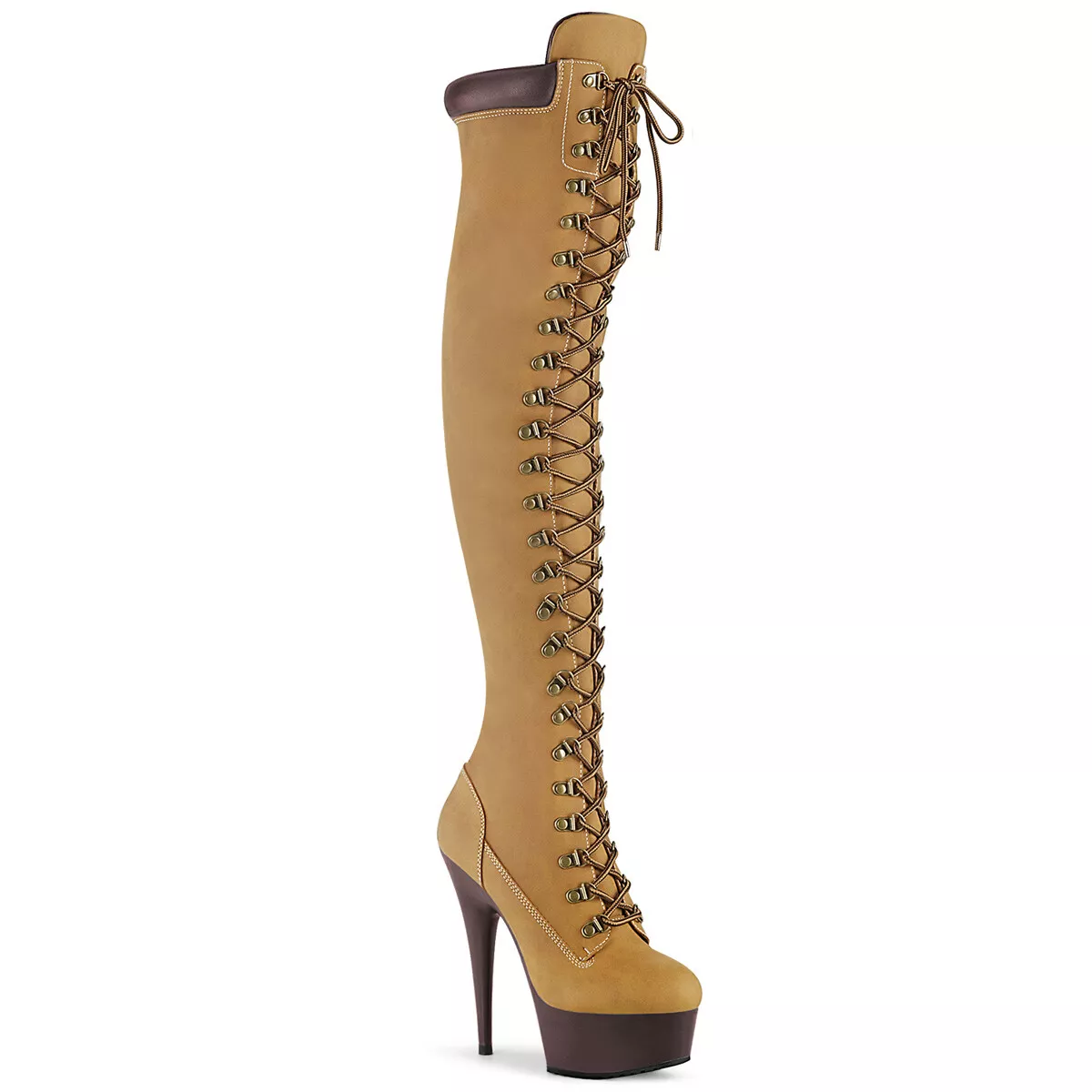 Tan lace up clearance thigh high boots