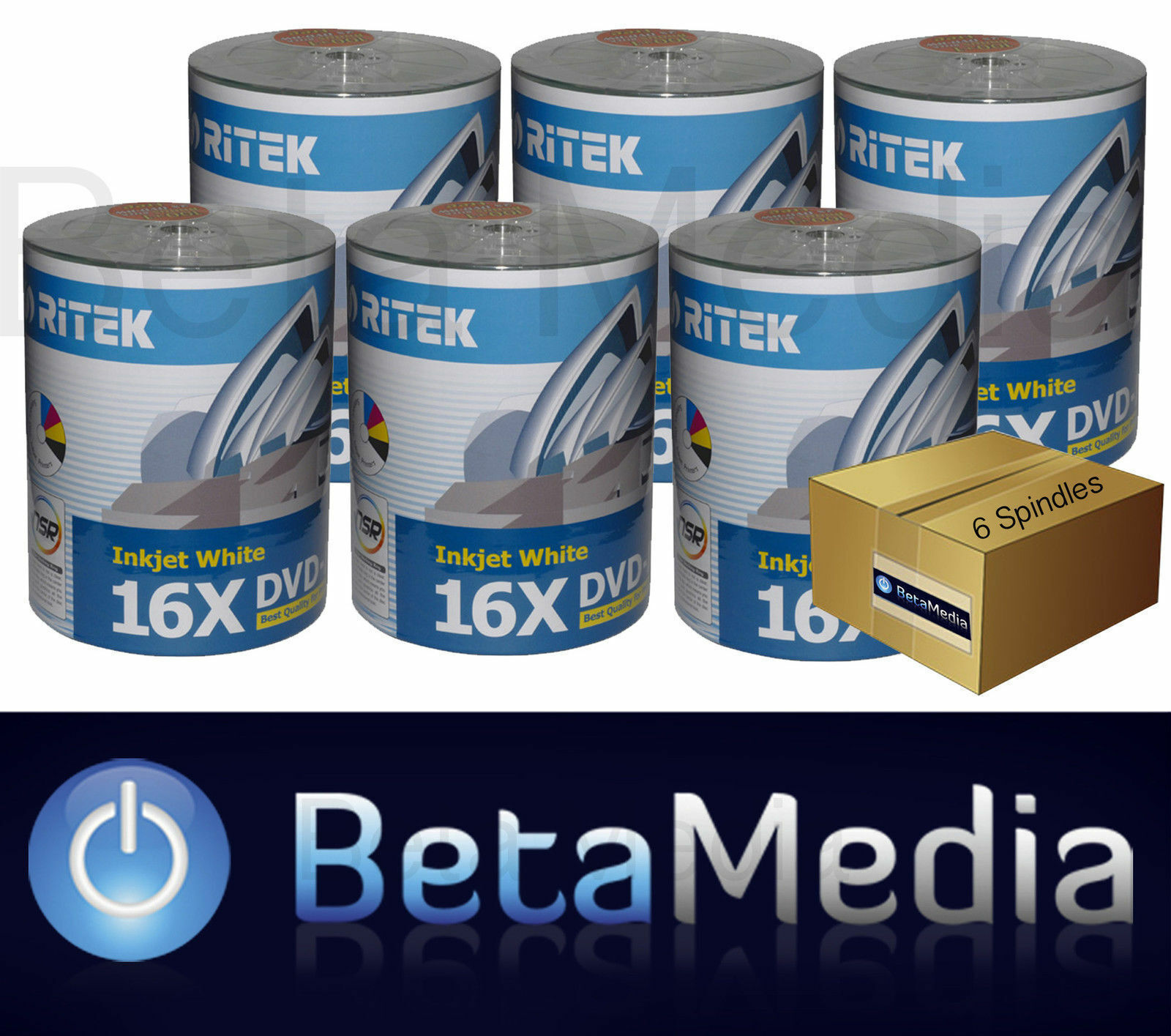 600 x Ritek Blank DVD-R media 16X 4.7GB Full Hub Printable DVD -R Discs