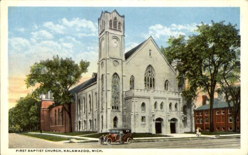 Pierwszy kościół baptystów ~ Kalamazoo Michigan MI ~ ok. 1910 nieużywana pocztówka - Zdjęcie 1 z 2