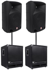 2 Rockville RPG10 10" Powered 600W DJ PA Speakers 2 Subwoofers Mounting Poles