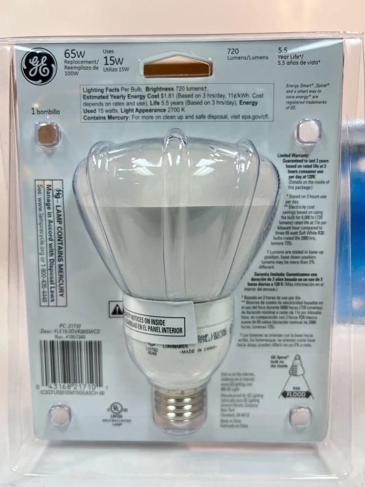 Box of 3- GE 21710 Energy Smart CFL 15W 720-Lumen R30 Dimmable Floodlight Bulb - Image 3 of 3