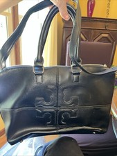 Tory Burch Harper Logo Slouchy Leather Satchel Detachable Strap Black Footed