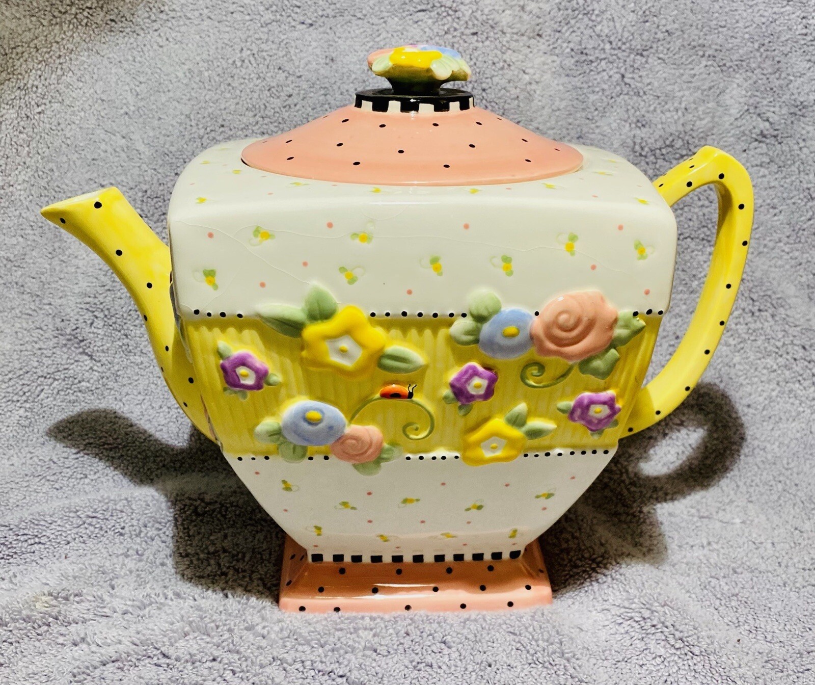 Vintage Mary Engelbreit Square Teapot 1999 Meadow Pastel Flowers eBay
