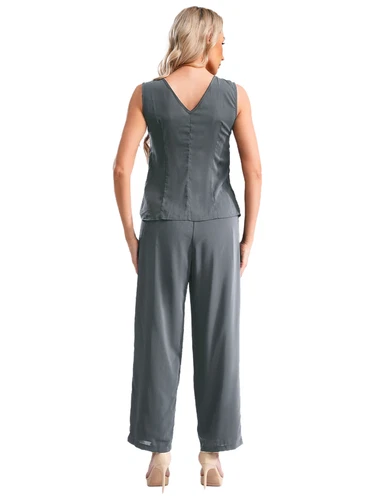 Womens 3 Piece Chiffon Pant Suits Tank Top Cardigan and Pants Evening Outfits - Picture 80 of 95