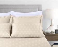 ThreadMill Home Linen Beige Polka Full Sheet Set Jacquard Luxury Sateen Weave