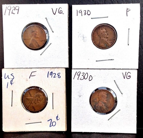 Lot of 4: 1928, 1929, 1930 P & D 1c Lincoln wheat Cents