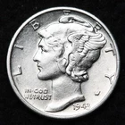 1943 Mercury Silver Dime AU FREE SHIPPING