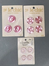 3 Sets Vintage Le Chic & La Petite Pink  Buttons 3/4" & 7/8"On Button Cards 