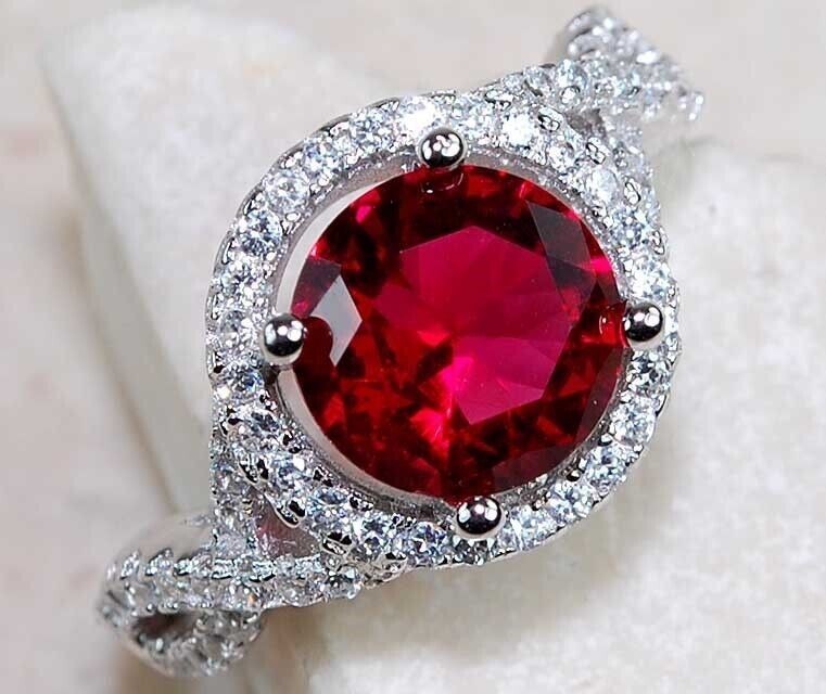 3CT Heat Treated Rubellite Tourmaline 925 Solid Sterling Silver Ring Sz 8 U2-7