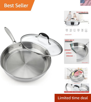 Elegant 12-Inch Frying Pan with Lid - Non-Stick Alternative for All Stovetops