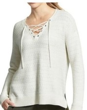 Athleta Sunset White Lace Up Pullover Sweater Size Small