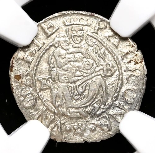 HUNGARY. Rudolf II Silver Denar, 1579-KB. Kremnitz mint, NGC AU58